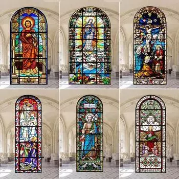 Наклейки на витражные окна, пленка для приватности, церковный стиль, статическое прилипание, декоративные матовые пленки для окон, индивидуальный размер 40x60cm