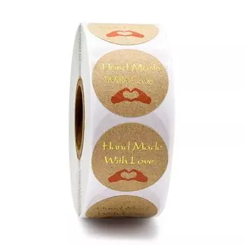 Наклейки ручной работы с любовью из крафт-бумаги, 50-500 шт., 1 дюйм, круглые клейкие этикетки для выпечки, свадебные украшения, наклейки для украшения вечеринки