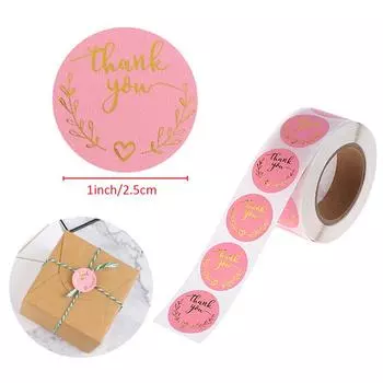 Наклейки с благодарностью, этикетки с золотой фольгой, 500 шт., 1 дюйм, розовые наклейки с подарками 500pcs