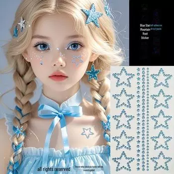 Наклейки с изображением лица в виде синей звезды и бриллианта: Накладные стразы для создания эффекта слезы на глазах, идеально подходят для музыкальных фестивалей.