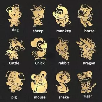 Наклейки с изображением зодиака, креативные металлические наклейки, Реньин, год тигра, автомобильные наклейки, автомобильные наклейки с цветком, индивидуальные металлические декоративные наклейки mouse