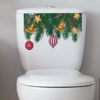 Наклейки с милыми мультяшными рождественскими елочными колокольчиками, подвесные наклейки, самоклеящиеся виниловые художественные украшения, керамика для ванной комнаты Leaf