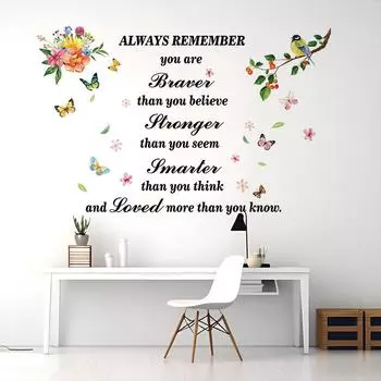 Наклейки с мотивирующими фразами на английском языке Красочные наклейки с колибри Фон для дивана в гостиной Украшение ресторана Самоклеящиеся плакаты 30x60cmx2 разноцветный