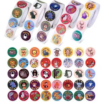 Наклейки с наградами 2500 штук Наклейки с наградами 40 узоров Круглые наклейки Милые наклейки с пропусками Наклейки с посещаемостью Наклейки с английскими надписями Хорошая работа Животные