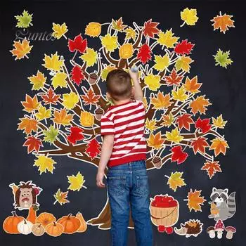 Наклейки с осенними листьями, кленовые листья, тыквы, белки, каштановые формы, наклейки на окна, наклейки на стену, осень, украшение для рождественской вечеринки на День благодарения 1 Set