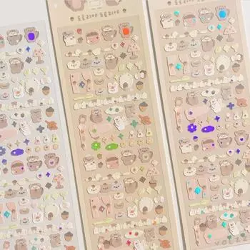 Наклейки с животными из мультфильмов Kawaii, лазерная наклейка «Медведь, кролик», декоративная наклейка для скрапбукинга, открытка «Идол», милые декоративные наклейки, корейские канцелярские принадлежности