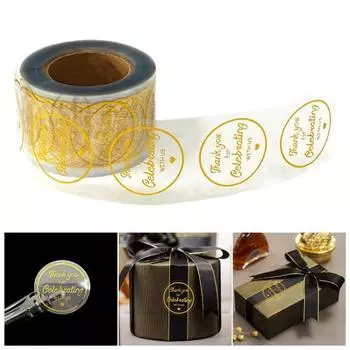Наклейки «Спасибо» самоклеящиеся, сильная липкость, водонепроницаемые, широко используемые конверты, подарочная коробка, уплотнительная этикетка, бирка, аксессуары для вечеринок золотистый