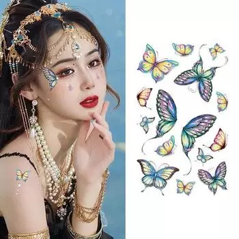 Наклейки-тату, очаровательные крылья бабочки, водонепроницаемые, безопасные, блестящие, детские татуировки, наклейки для вечеринок, фестивалей A