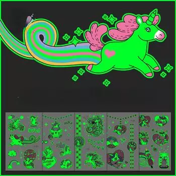 Наклейки-татуировки, светящиеся детские временные поддельные татуировки, светящаяся паста на лице, руке, ноге для детей, наклейка с русалкой для боди-арта 19