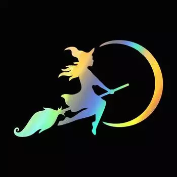Наклейки Ведьма, летящая на Луну, забавная наклейка для автомобиля, виниловые наклейки, черный/белый клей для всего тела, наклейка 20x13cm