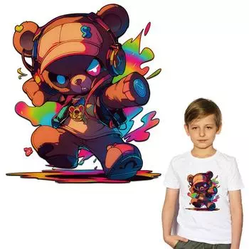 Наклейки в стиле панк с изображением плюшевых мишек на детские футболки, наклейки для одежды, новые моющиеся наклейки для одежды с термопереносом