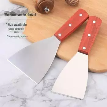 Наклонная лопатка теппаньяки из нержавеющей стали с деревянной ручкой для жареной лапши, блюд японской кухни, блинов и выпечки.