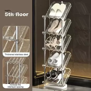 Наклонная узкая полка для обуви, 5 ярусов, прочная конструкция, простая сборка, органайзер для хранения обуви, вертикальная полка для обуви Triple Layer прозрачный