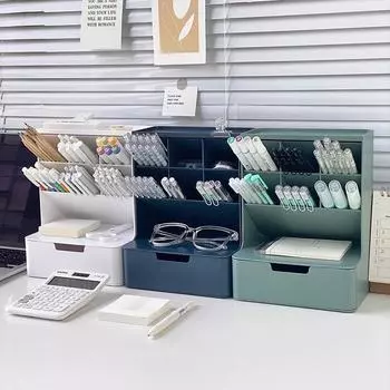 Наклонный держатель для ручек, ящик для хранения, студенческий детский, для девочек, ведерко для кистей для макияжа, офисное настольное ведерко для хранения ручек, органайзер для канцелярских принадлежностей зелёный