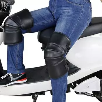 Наколенники для электрического велосипеда, черные кожаные, для езды, теплые, флисовые, утолщенные, зимние, для мотоцикла, ветрозащитные, короткие, регулируемые