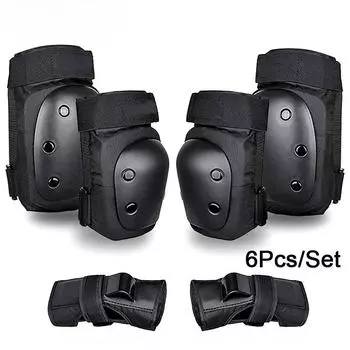 Наколенники для взрослых и детей, налокотники, защита запястий, комплект защитного снаряжения для катания на роликовых коньках, катания на роликовых коньках, велоспорта S чёрный