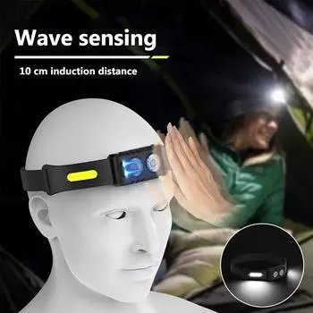 Налобный фонарь COB Floodlight 10 см с ИК-датчиком движения, налобный фонарь с зарядкой через USB, водонепроницаемый налобный фонарь со встроенным аккумулятором Built-in battery