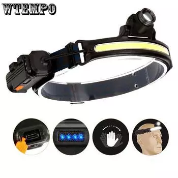 Налобный фонарь Cob, светодиодный, для рыбалки, бега, езды на велосипеде, с USB-перезаряжаемым мощным индукционным налобным фонарем