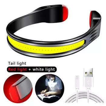 Налобный фонарь COB, светодиодный мини-налобный фонарь Type-C, перезаряжаемый уличный светильник для ночной рыбалки, ночного бега, шейный фонарь 1PC