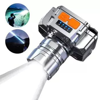 Налобный фонарь для рыбалки на открытом воздухе, светодиодный супер яркий USB-фонарик с водонепроницаемым дисплеем, фонарик для кемпинга и приключений