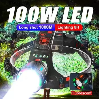 Налобный фонарь мощный 100 Вт светодиодный налобный фонарь с высоким световым потоком 5000 лм налобный фонарь для рыбалки налобный фонарь люминесцентная лампа A-Headlamp
