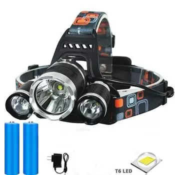 Налобный фонарь перезаряжаемый 3 T6 R5 светодиодный каска налобный фонарь автомобильное зарядное устройство для кемпинга с аккумулятором