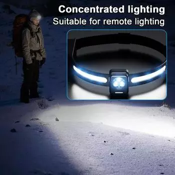 Налобный фонарь с датчиком для улицы и силиконовым оголовьем, супер яркий, водонепроницаемый, USB-аккумулятор, регулируемый, легкий, для ночной рыбалки, бега, COB LED-лампа 1pc