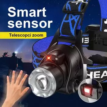 Налобный фонарь с интеллектуальным датчиком L2 Wick High-Power Headlight 18650 Head Flashlight Zoom Adjustable Head Lamp Outdoor Work Background Hiking Light Kit C чёрный