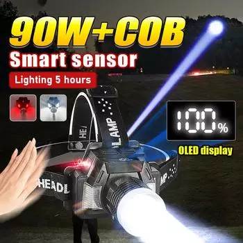Налобный фонарь с умным датчиком, мощный налобный фонарь 100000LM, масштабируемые фары, регулируемый налобный фонарик, водонепроницаемый налобный фонарь A-Head lamp