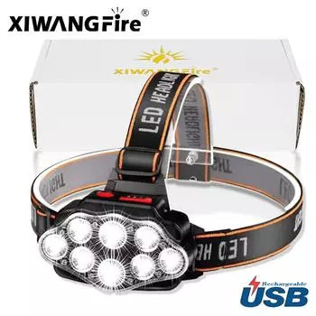 Налобный фонарь с USB-зарядкой, яркий, с высокой светоотдачей, с 8 светодиодами, 4 режима, водонепроницаемый налобный фонарь IPX4