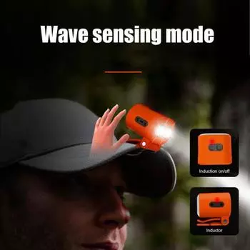Налобный фонарь с зажимом для шляпы, датчик движения, бесконтактный налобный фонарь, сверхъяркий, регулируемый, перезаряжаемый, водонепроницаемый, для рыбалки, бега, кемпинга, наручный фонарь серый