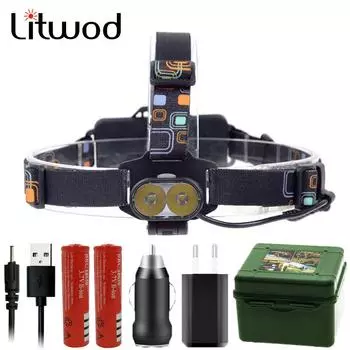 Налобный фонарь Super 16000LM USB, 2 светодиода XM-L U2, перезаряжаемый 18650, налобный фонарь, фонарик с зарядным устройством A