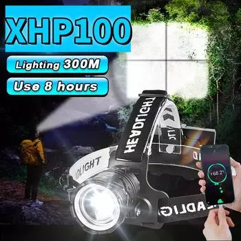 Налобный фонарь супер яркий светодиодный фонарь XHP100 перезаряжаемый фонарь регулируемый налобный фонарь водонепроницаемый предупреждающий свет A-Head lamp