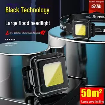 Налобный фонарь высокой яркости для ночной рыбалки — долговечный, перезаряжаемый, многофункциональный для пеших прогулок, езды на велосипеде и рыбалки. Square COB headlight