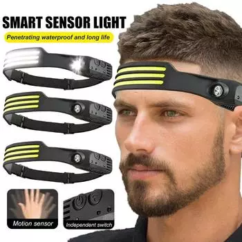 Налобный светодиодный датчик света, налобный фонарь, перезаряжаемый через USB, встроенный аккумулятор, фонарик, 5 режимов освещения, водонепроницаемая фара white light of a lamp