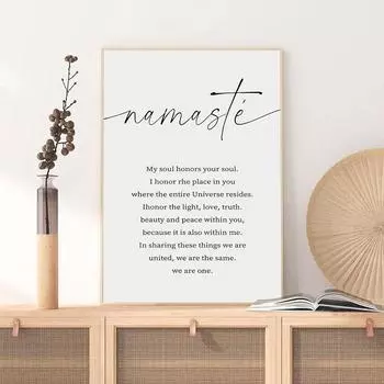 Намасте Определение Холст Картина Обнаженная линия Настенная картина Йога Дзен Черно-белые постеры и принты для гостиной Домашний декор 21x30cm No Frame