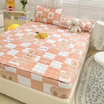 Наматрасник моющиеся простые чехлы на кровать простыня дышащий стеганый наматрасник с резинкой (Без наволочки) 90x200cm