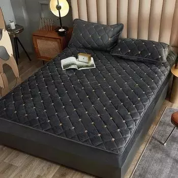 Наматрасник с вышивкой, утепленный мягкий бархатный стеганый защитный чехол для матраса, простынь на заказ, не включая наволочку 90x200x30cm