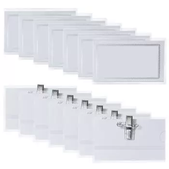 Name Tag Set of 50 Name Tag For Both Safety Pins and Hard Sheet Transparent Name Tag Suitable for Employee ID Hard Clip, Case, Clips, PVC, Holder,