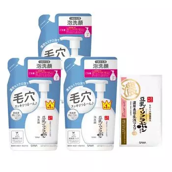 Nameraka Honpo Foam Face Wash Set of 3 Bonus 180ml x 3 Soy Milk Isoflavones (Refill) +