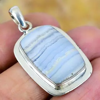 Namibian Blue Lace Agate Solid 925 Sterling Silver Pendant 1.56 M1413