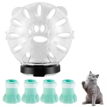 Намордник для кошек с 4-мя накладками на лапы, дышащий космический капюшон против укусов, шлем для кошек, предотвращающий укусы кошек и маленьких собак для ухода за шерстью