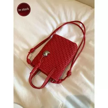 Nanfeng Chio2nd Sunshine Cloud Tote Bag Women s Summer Weaving Mobile Phone Bag Satchel Shoulder Messenger Bag Cherry Red