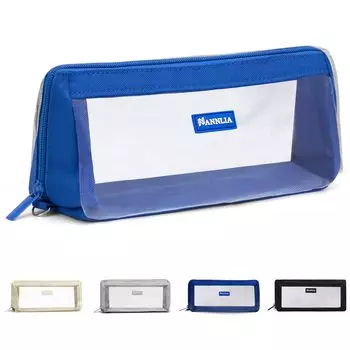 Nannlia Pencil Simple Large for High School Middle School College Elementary School and Working Adults Case, Transparent, Stylish, Design, Capacity, синий