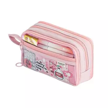 Nannlia Transparent Pencil Large Korean for Middle High and College Boys and Girls Case, Capacity, Stylish, 6-Layer Design, Simple, Multifunctional, розовый