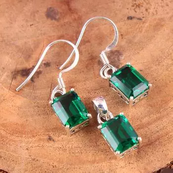 Nano Emerald Set, Серебряный комплект украшений с шармом, Стерлинговое серебро 925 пробы, Ювелирные изделия с драгоценными камнями, Подарок для мамы зелёный