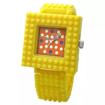 nanoblock Decoration Watch Wristwatch that you can play with decoration Change bezel Change belt Comes with bonus block Yellow x Orange [Nanoblock]