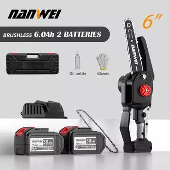NANWEI Бесщеточный двигатель цепной пилы / 21 В / автоматическая смазка / 6 дюймов