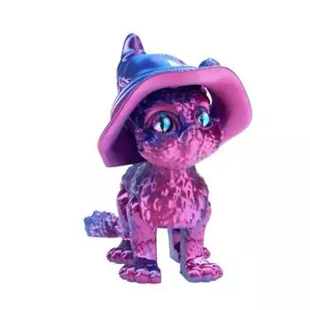 Напечатанная на 3D-принтере фигурка кота-волшебника, подвижная фигурка кота, съемная шляпа волшебника, интерактивный настольный питомец, игрушка для снятия стресса для украшения дома, офиса фиолетовый