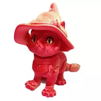Напечатанная на 3D-принтере фигурка кота-волшебника с подвижными суставами, в шляпе, украшение кота в красном шарфе, кот с большими глазами, игрушка-антистресс с гибкими суставами для снятия стресса, настольное украшение B